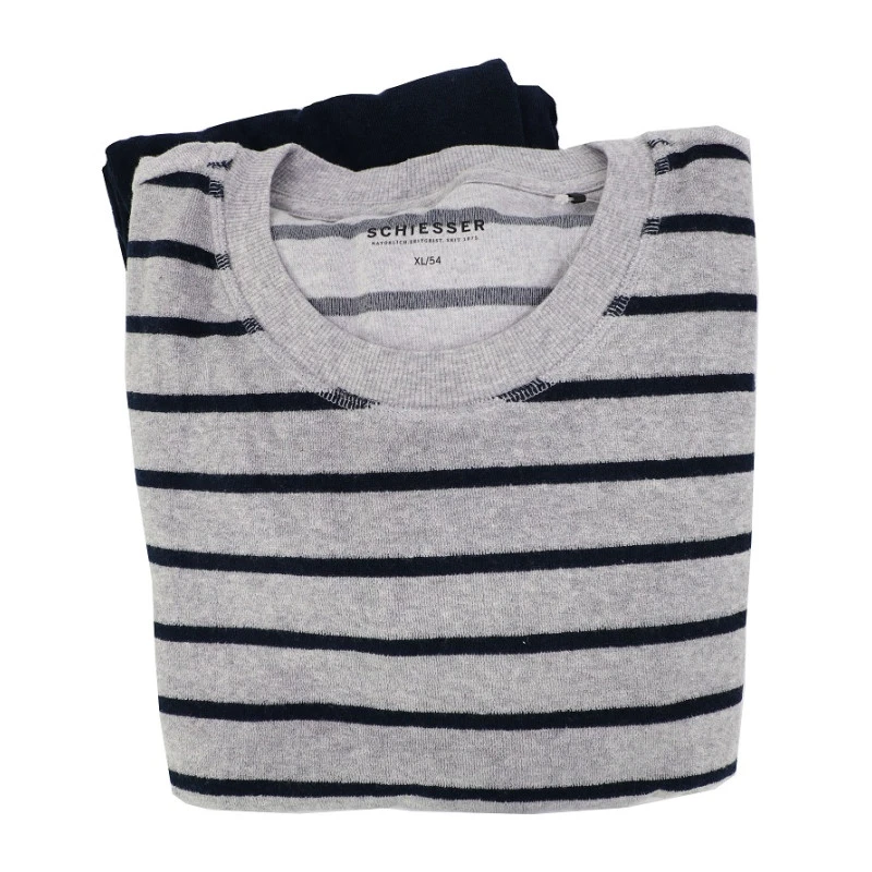 Schiesser Badstof pyjama | Grijs Streep | www.pietkoopmans.nl