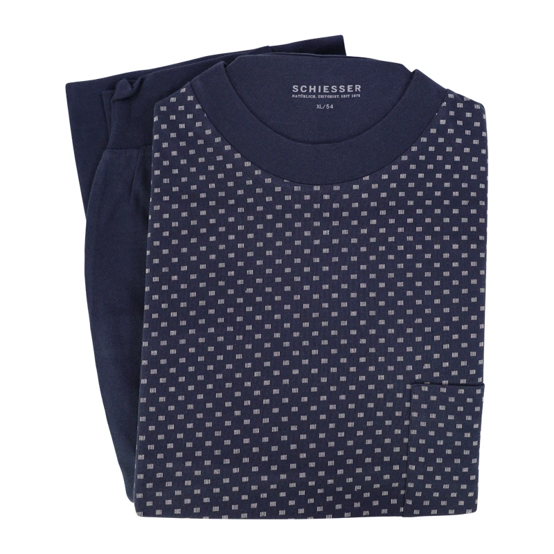 Lange Schiesser Pyjama Tricot | Donkerblauw Stip | www.pietkoopmans.nl