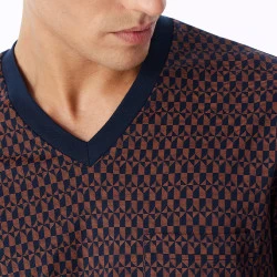Schiesser Heren Jersey Pyjama | Marine Koper Print