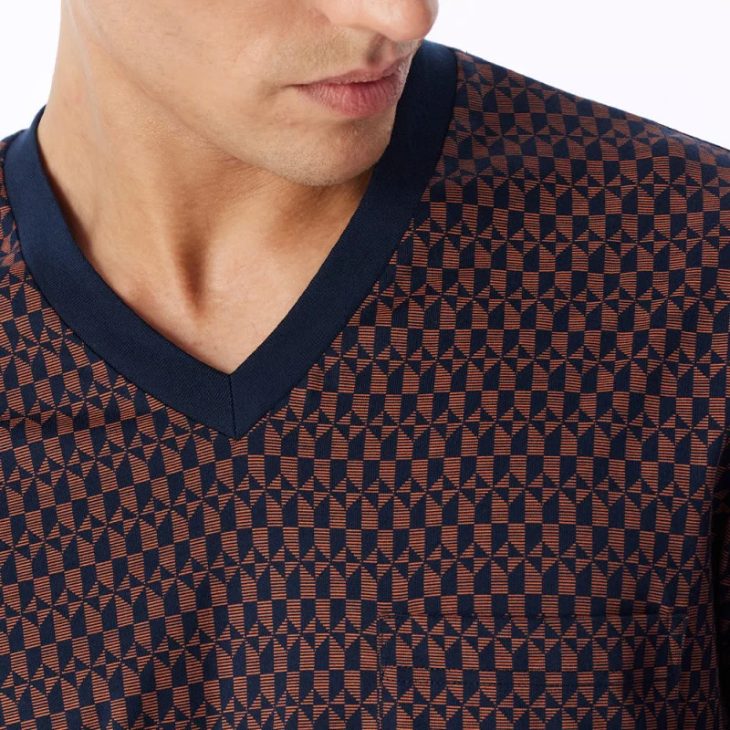 Schiesser Heren Jersey Pyjama | Marine Koper Print | www.pietkoopmans.nl