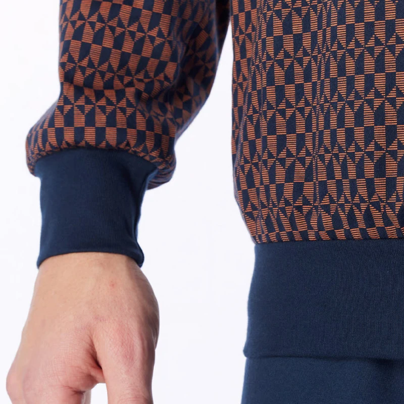 Schiesser Heren Jersey Pyjama | Marine Koper Print | www.pietkoopmans.nl