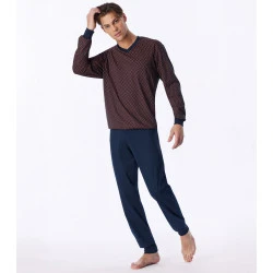 Schiesser Heren Jersey Pyjama | Marine Koper Print