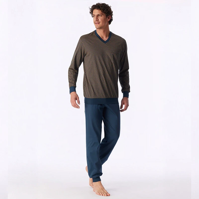 Lange Pyjama Schiesser Heren | Donkerblauw | www.pietkoopmans.nl