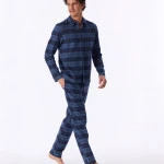 Schiesser Pyjama Flanel | Marine Blauw Geruit | www.pietkoopmans.nl
