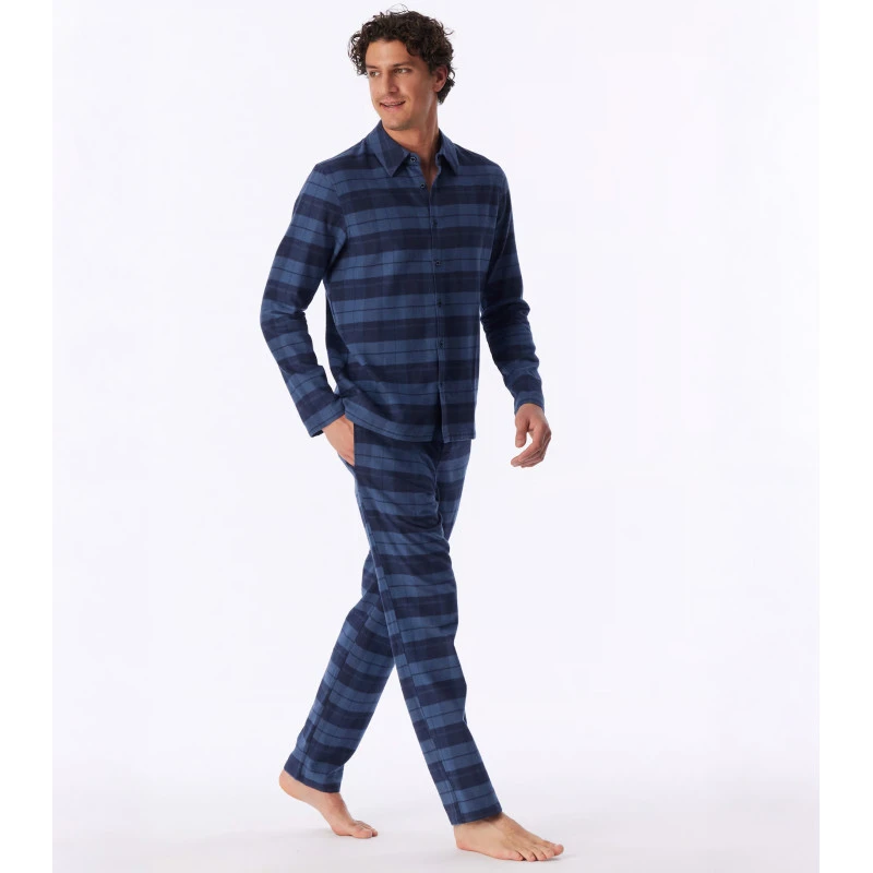 Schiesser Pyjama Flanel | Marine Blauw Geruit | www.pietkoopmans.nl