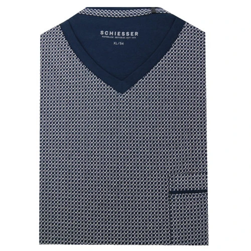 Schiesser Nachthemd Korte Mouw | Marine Wit Print | www.pietkoopmans.nl