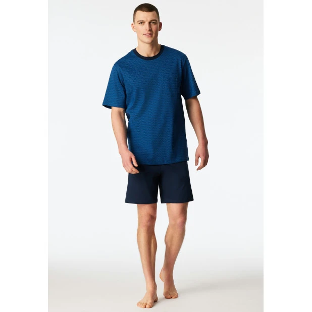 Schiesser Comfort Essentials korte heren pyjama blauw | Piet Koopmans