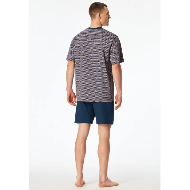 Schiesser Comfort Shortama | Rood Indigo Print | www.pietkoopmans.nl