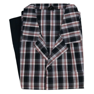 Schiesser Pyjama Knoop | Blauw Geblokt