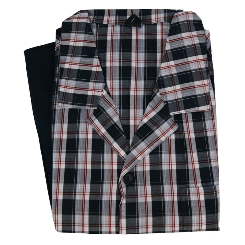 Schiesser Pyjama Knoop | Blauw Geblokt
