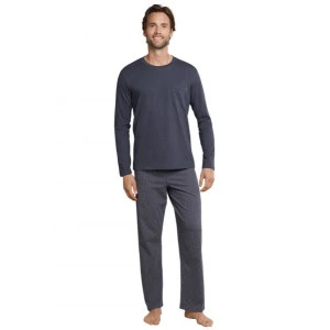Lange Schiesser Pyjama Tricot | Antraciet Stip
