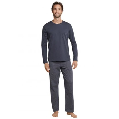 Lange Schiesser Pyjama Tricot | Antraciet Stip | www.pietkoopmans.nl