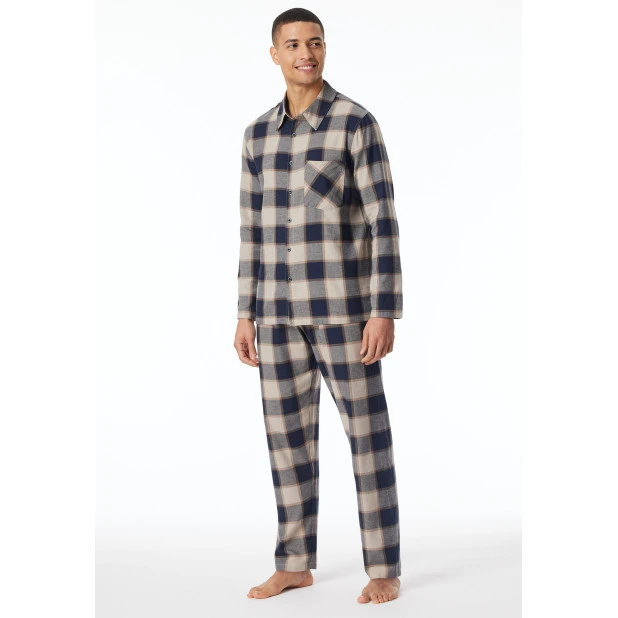 Schiesser Pyjama Flanel | Camel Ruit | www.pietkoopmans.nl