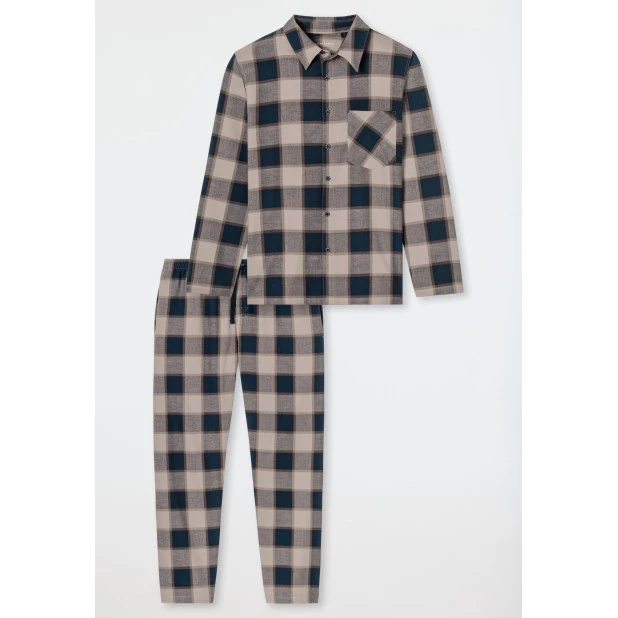 Schiesser Pyjama Flanel | Camel Ruit | www.pietkoopmans.nl