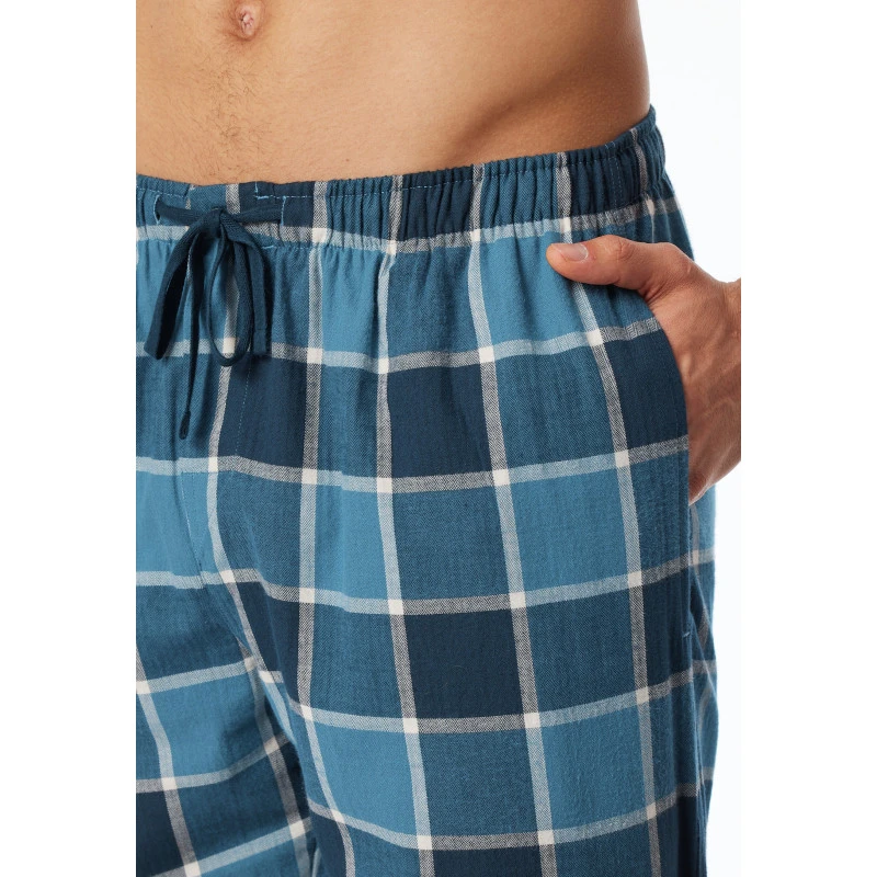 Schiesser Pyjama Flanel | Turquoise Ruit | www.pietkoopmans.nl