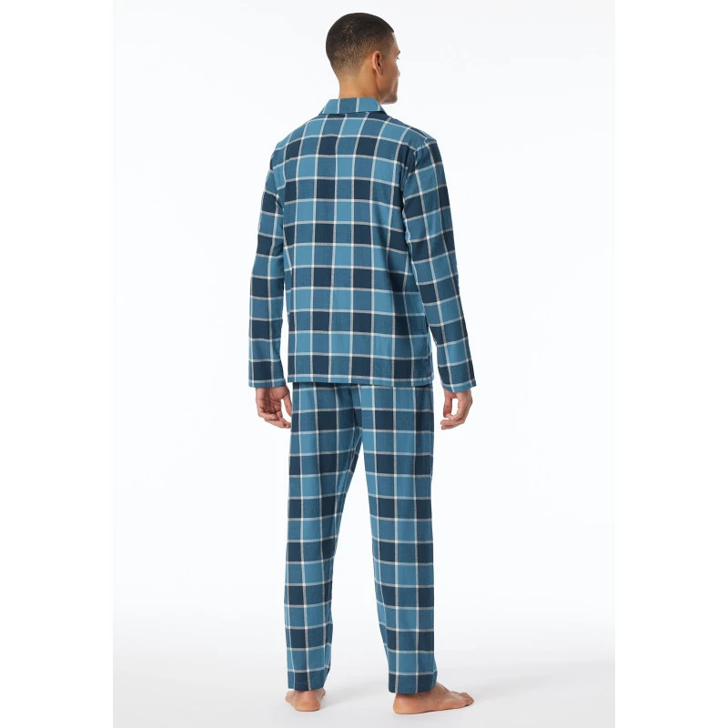 Schiesser Pyjama Flanel | Turquoise Ruit | www.pietkoopmans.nl
