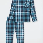 Schiesser Pyjama Flanel | Turquoise Ruit | www.pietkoopmans.nl