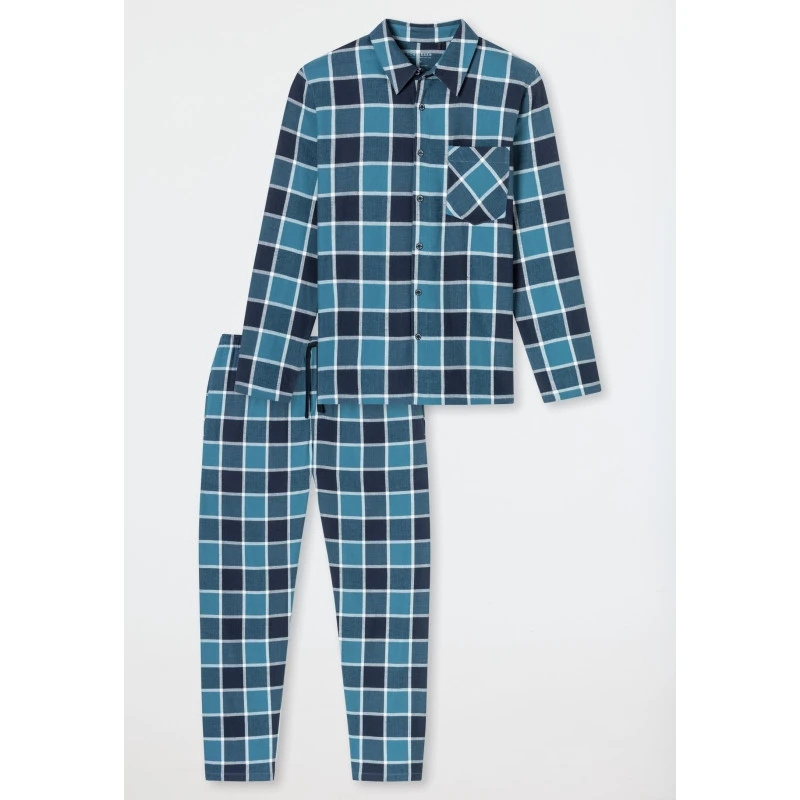 Schiesser Pyjama Flanel | Turquoise Ruit | www.pietkoopmans.nl