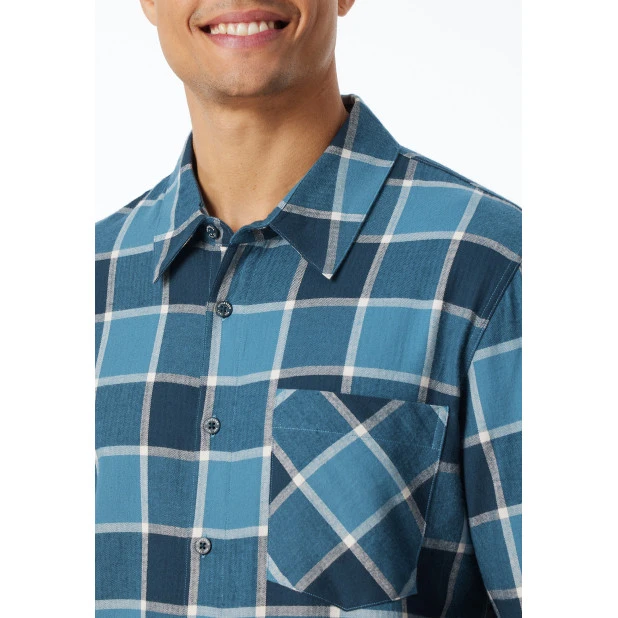 Schiesser Pyjama Flanel | Turquoise Ruit | www.pietkoopmans.nl