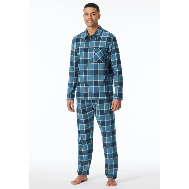 Schiesser Pyjama Flanel | Turquoise Ruit | www.pietkoopmans.nl