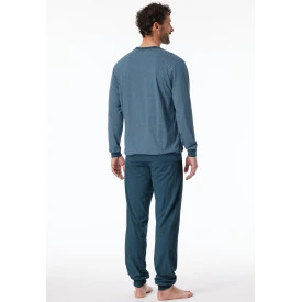 Schiesser Pyjama Ronde Hals| Blauw Grijs Print
