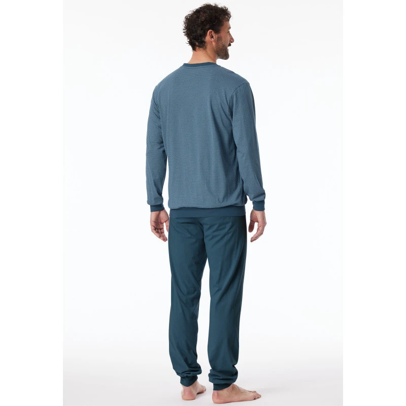 Schiesser Pyjama Ronde Hals| Blauw Grijs Print | www.pietkoopmans.nl
