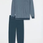 Schiesser Pyjama Ronde Hals| Blauw Grijs Print | www.pietkoopmans.nl