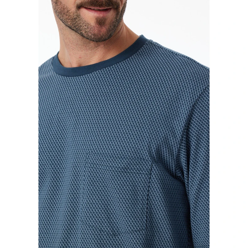 Schiesser Pyjama Ronde Hals| Blauw Grijs Print | www.pietkoopmans.nl
