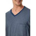 Lange Pyjama Schiesser Heren | Blauwe Print  | www.pietkoopmans.nl