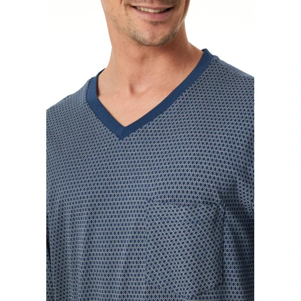 Lange Pyjama Schiesser Heren | Blauwe Print  | www.pietkoopmans.nl