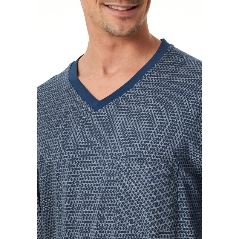 Lange Pyjama Schiesser Heren | Blauwe Print  | www.pietkoopmans.nl