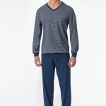 Lange Pyjama Schiesser Heren | Blauwe Print  | www.pietkoopmans.nl