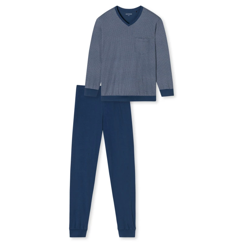 Lange Pyjama Schiesser Heren | Blauwe Print  | www.pietkoopmans.nl