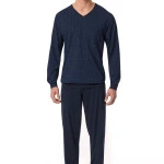 Lange Pyjama Schiesser Heren | Marine  Ruit  | www.pietkoopmans.nl