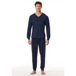 Lange Pyjama Schiesser Heren | Marine Ruit