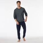 Lange Pyjama Schiesser Tricot | Marine Met Print | www.pietkoopmans.nl