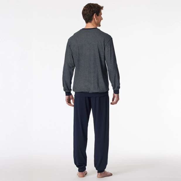 Lange Pyjama Schiesser Tricot | Marine Met Print | www.pietkoopmans.nl