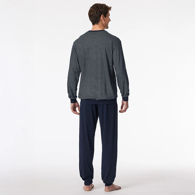 Lange Pyjama Schiesser Tricot | Marine Met Print | www.pietkoopmans.nl