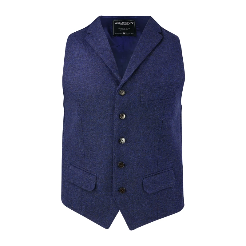 Gilet Harris Tweed Wellington | Blauw Gemeleerd | www.pietkoopmans.nl