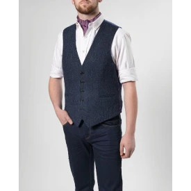 Gilet Harris Tweed Wellington | Blauwe Visgraat