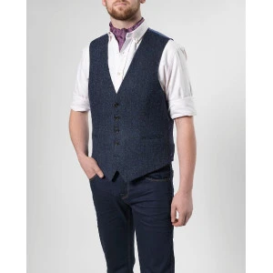 Gilet Harris Tweed Wellington | Blauwe Visgraat