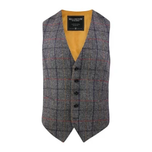 Gilet Harris Tweed Wellington | Grijs Rood Geruit