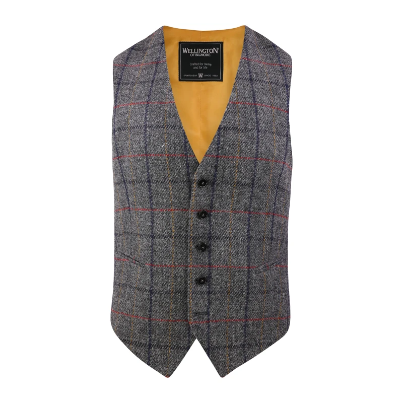 Gilet Harris Tweed Wellington | Grijs Rood Geruit | www.pietkoopmans.nl
