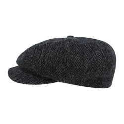 Wellington Newsboy | Harris Tweed Zwart
