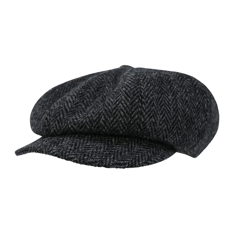 Wellington Newsboy | Harris Tweed Zwart | www.pietkoopmans.nl