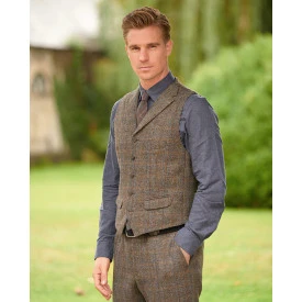Gilet Harris Tweed Wellington | Bruin Blauw