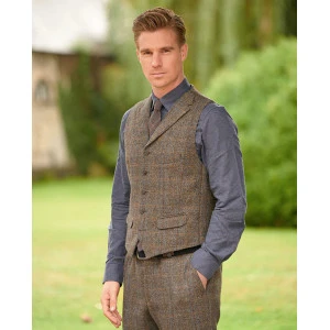 Gilet Harris Tweed Wellington | Bruin Blauw