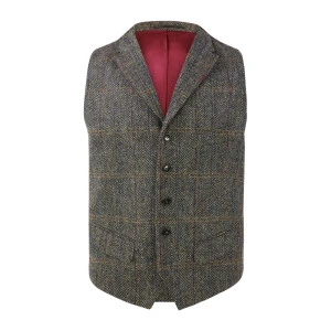 Gilet Harris Tweed Wellington | Herringbone Groen