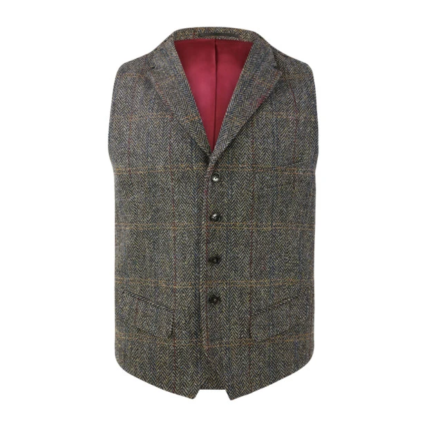 Gilet Harris Tweed Wellington | Herringbone Groen | www.pietkoopmans.nl