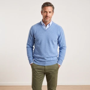 Alan Paine Lamswol Trui V-Hals | Lichtblauw